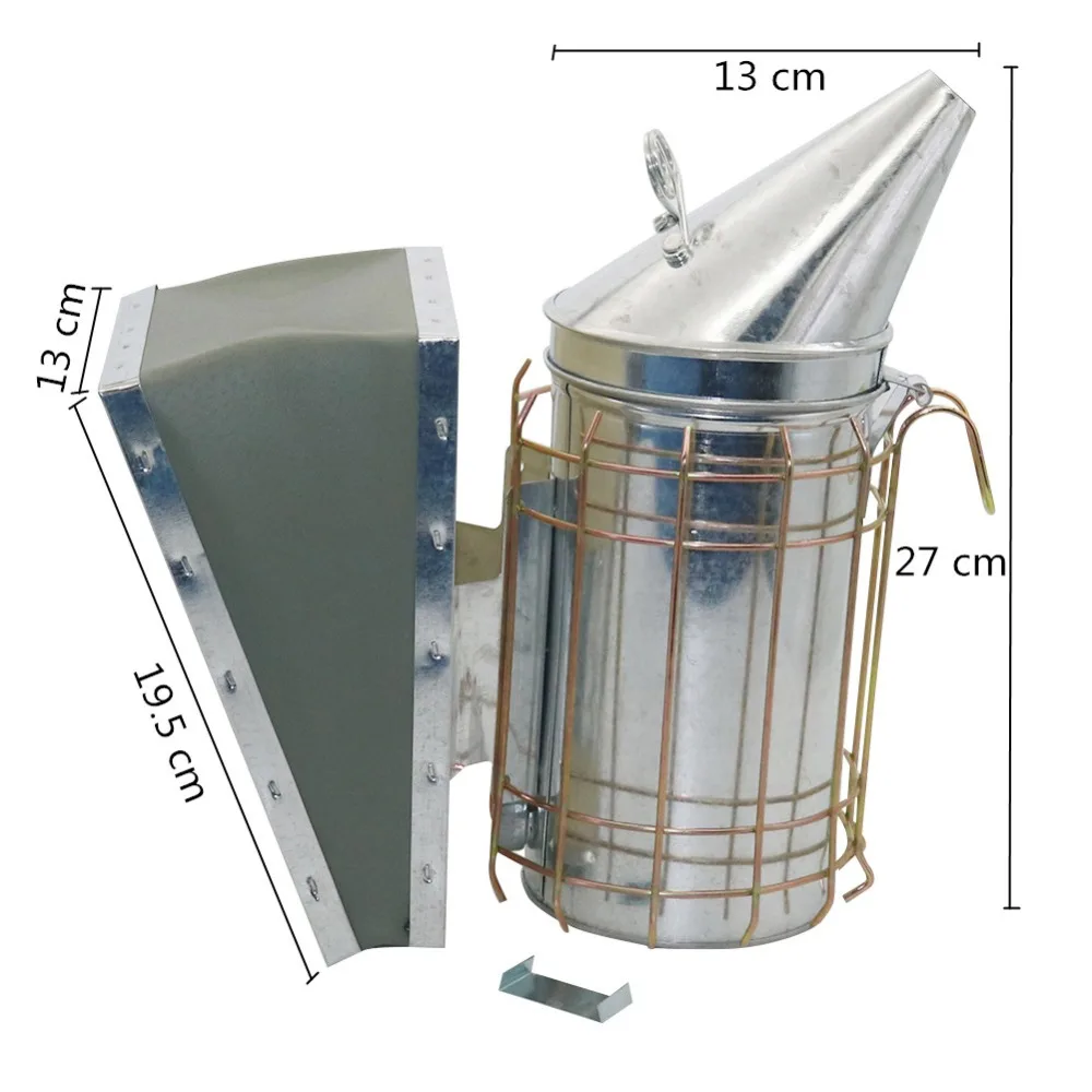 1 Pcs Beekeeping Bee Smoker Size High Quality Bee Beekeeping Smoker Galvanized Sheet with Heat Shield Cowhide Bellows