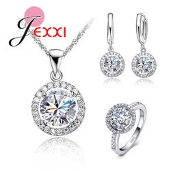 Top Quality Exquisite Women Wedding Necklace Earring Ring Jewelry Set 925 Sterling Silver Zircon Crystal