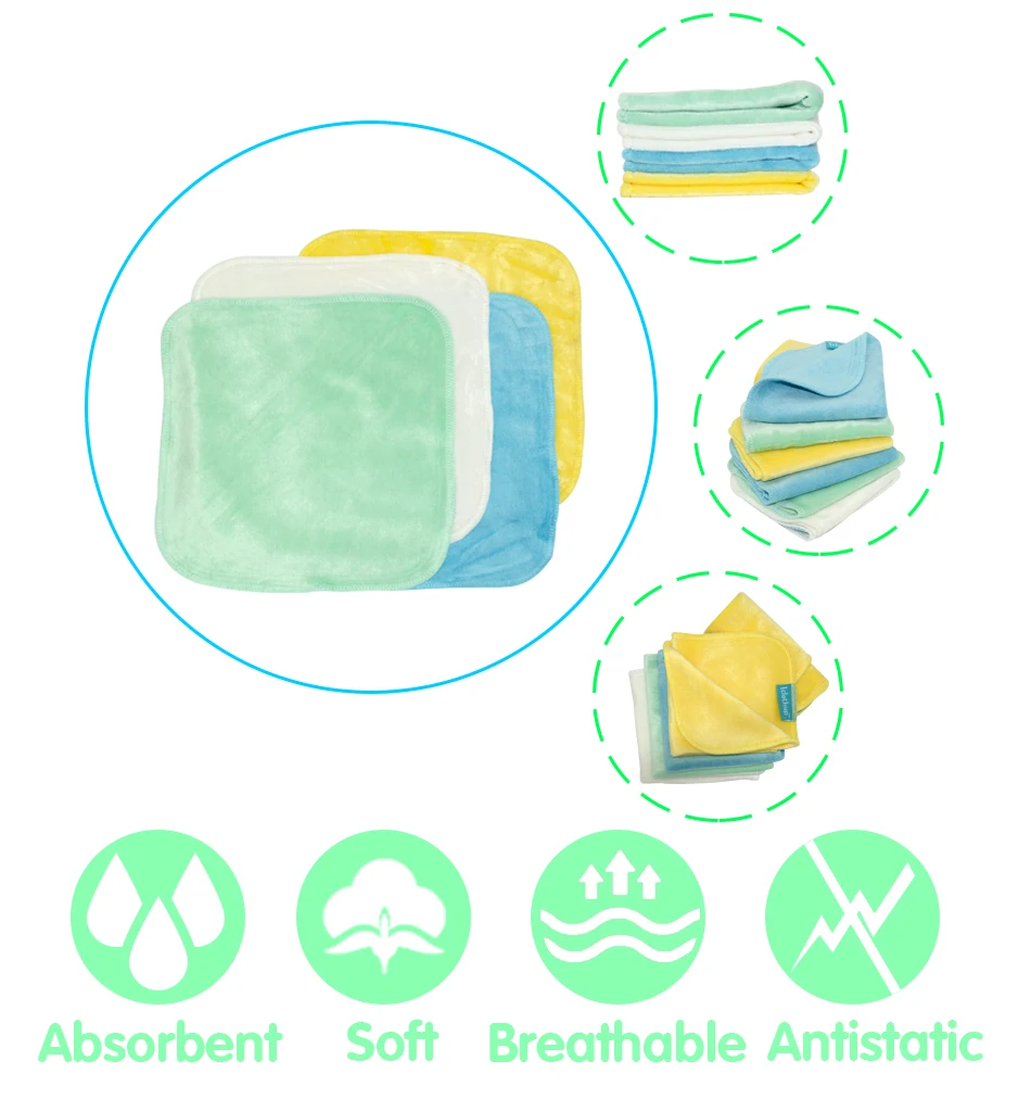 (4pcs/lot)Miababy 21*21cm Bamboo velour baby wipe,reusable wash cloth, super soft for sensitive