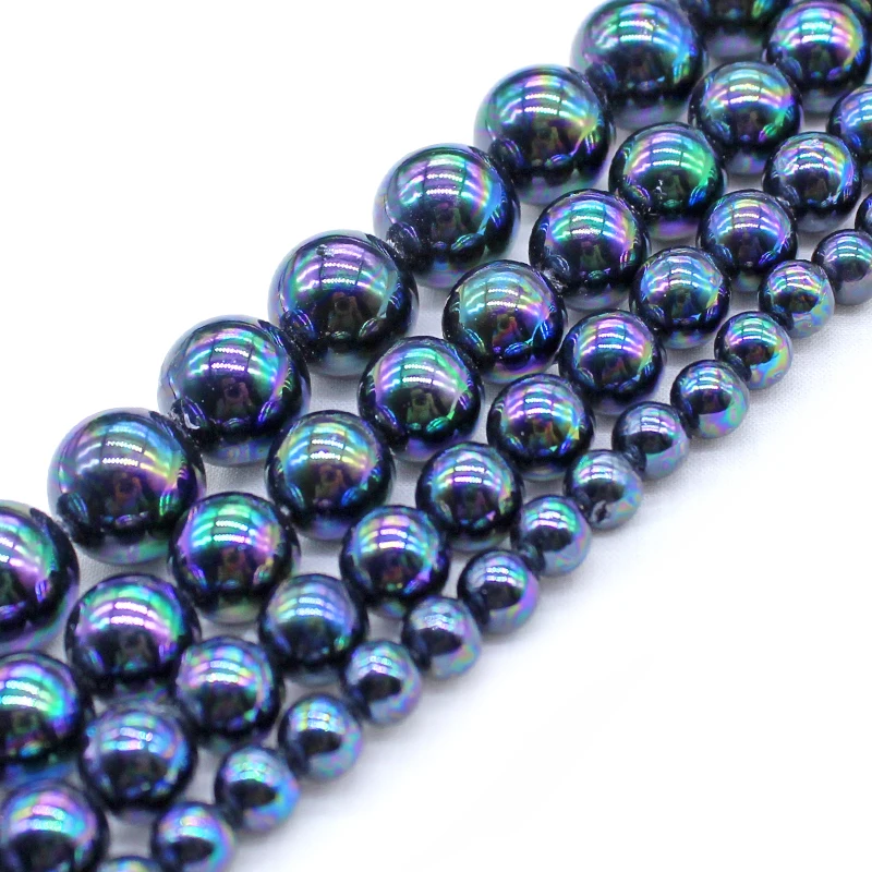 AA Natural Black Shell Pearl with Rainbow 6/8/10/12mm Round Loose Beads for Jewelry Making DIY Bracelet Earring Pendant Woman