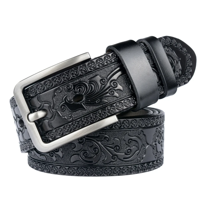 MEDYLA Belts For Men High Quality Cow Genuine Leather Embossing Belt Male Fashion Classic Vintage Pin Buckle Strap For