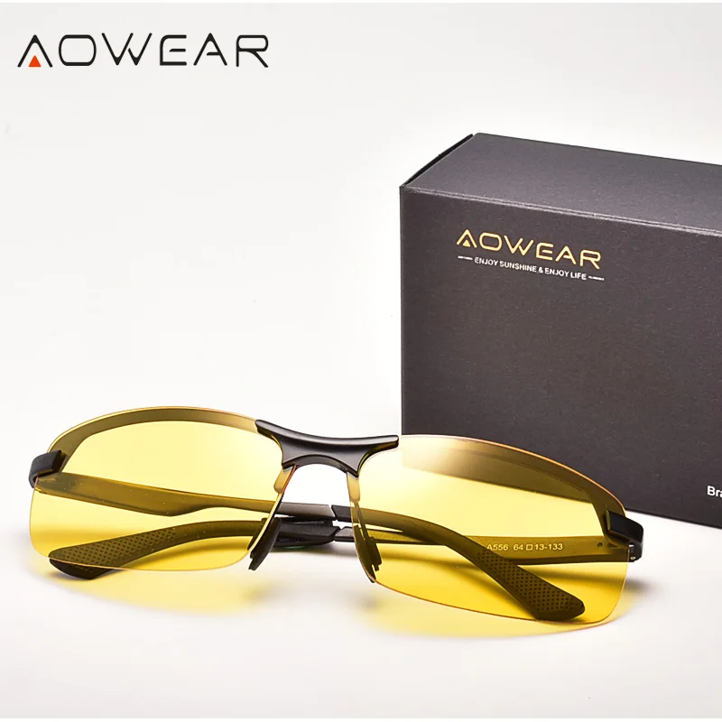 AOWEAR Polarized Night Driving Glasses Men Anti Glare Safety Night Vision Goggles Glasses Yellow Driver Sunglasses Gafas De Sol