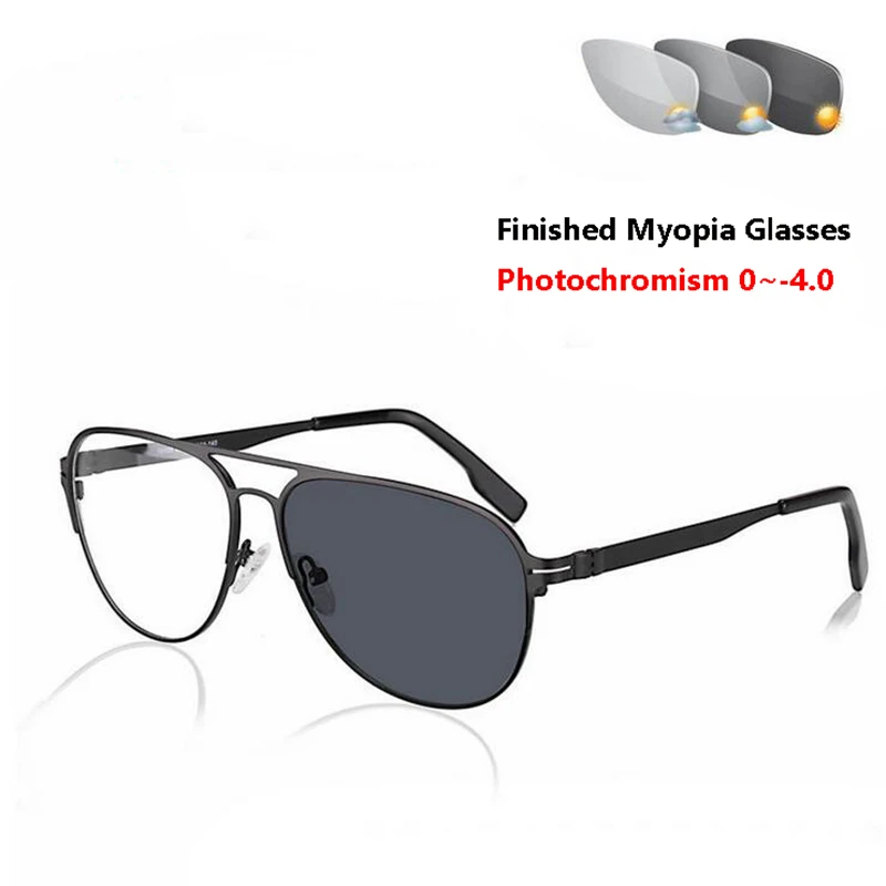 

Sun Discoloration Finished Myopia Glasses Men Classic UV400 Metal Photochromism Short-sighted Eyeglasses 0 -0.5 -1.0 To -4.0