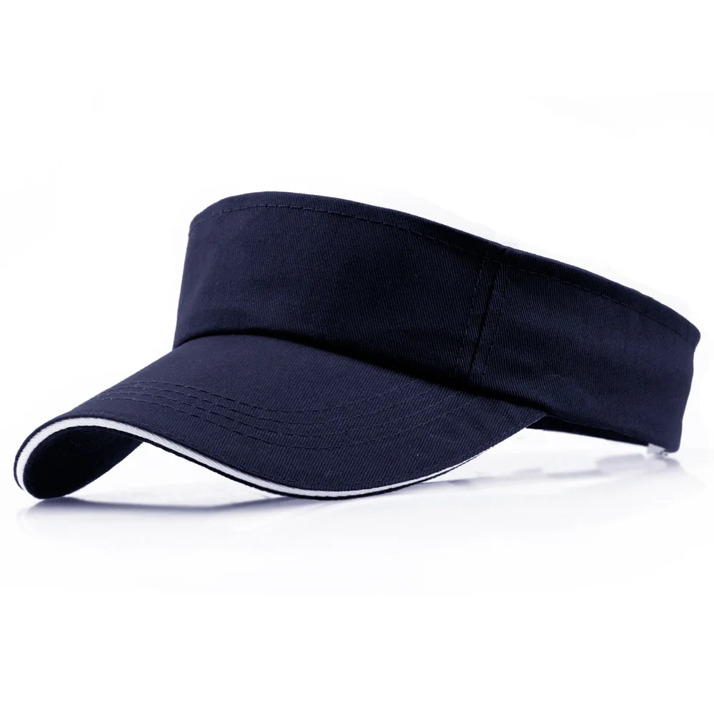 Summer 100% Cotton Visors Hat Women Men\'s Sandwich Bill Sun Visor Cap Golf Running Sports Black Orange Navy Sky Blue Red