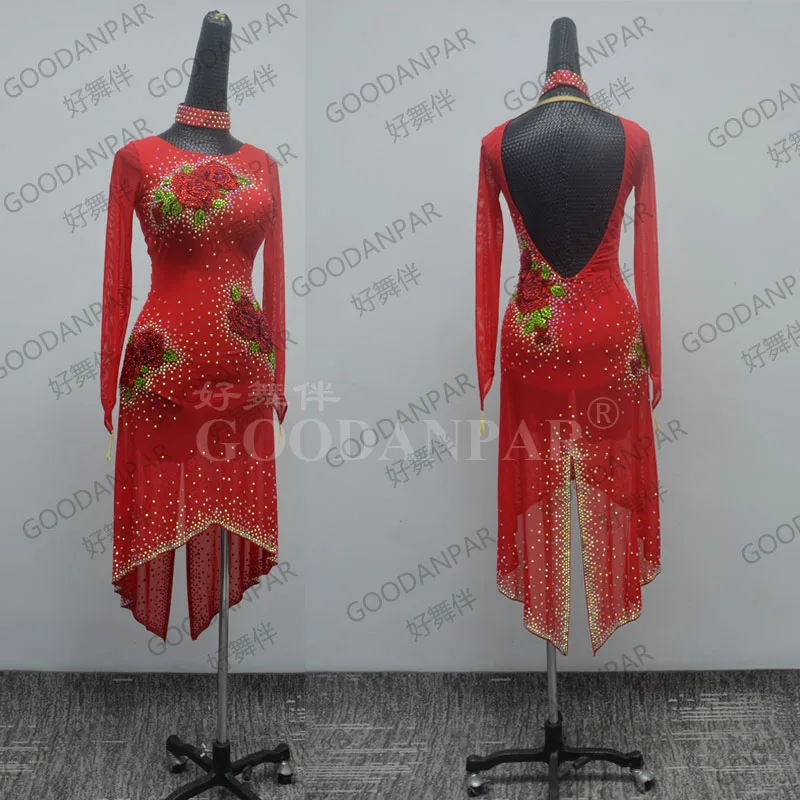 Laint dance dress latin wear Jive Chacha Latin Dancewear ballroom dancing dress color red  see through