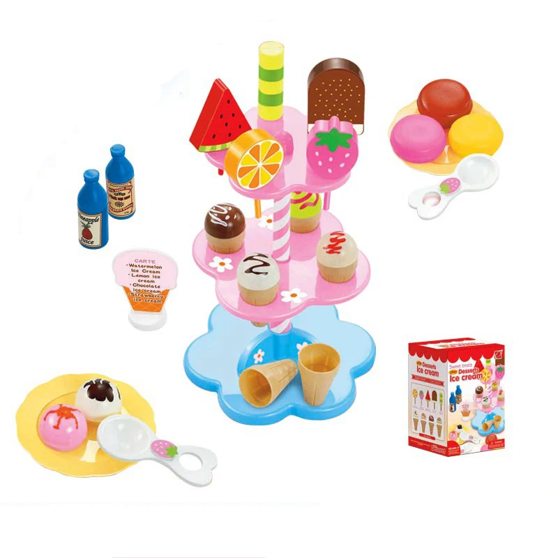 pretend play children Kitchen simulation Ice Cream Stack Up DIY Scene simulation parent-child interaction toy for children Gifts