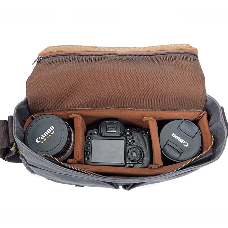 LXH Waterproof Canvas Camera Shoulder Bag Multi-functional DSLR Bag handbag For Nikon Canon Sony Fuji DSLR Vintage Camera Bag