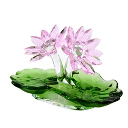 Crystal Two Lotus Flowers Figurine Collectible Fengshui Ppaperweight Glass Lotus Ornament Table Centrepiece Wedding Gift