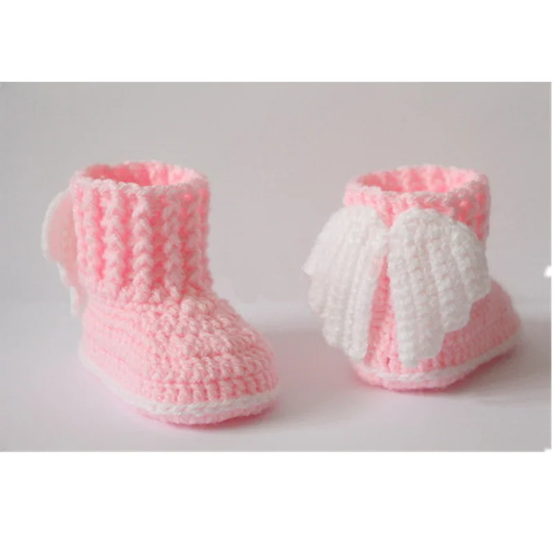 Botines de ganchillo para bebé, zapatos de bebé, botas de invierno, calcetines, alas, Ángel, blanco, rosa, regalo para baby shower, 10Cm, 9cm,11cm