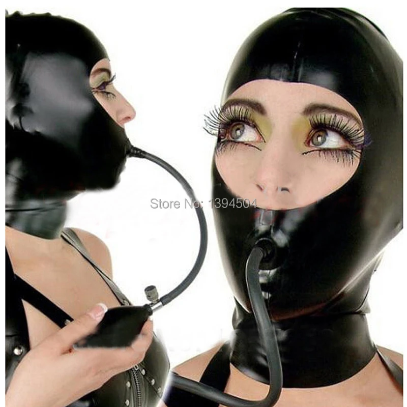 2017 new exotic Hot Sexy Lingerie black women Latex Hoods Zentai Mask With Back Zipper Uniform Fetish Inflatable gag Hood