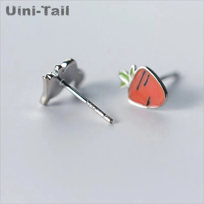 Uini-Tail hot new 925 Tibetan silver Korean cute bunny carrot asymmetric earrings fashion sweet hypoallergenic  ED028