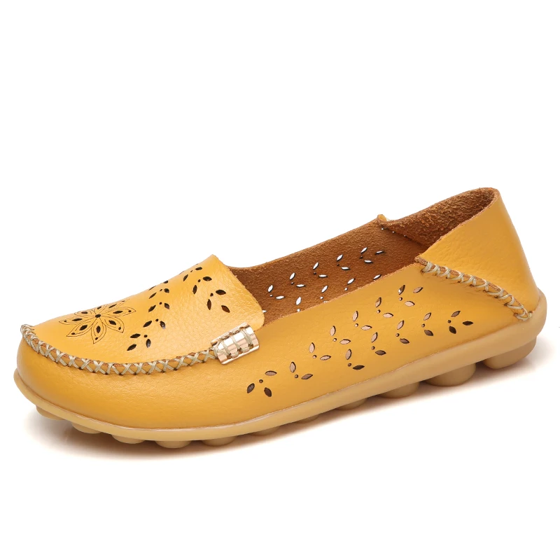 BeckyWalk 2025 New Spring Summer Women Flats Breathable Genuine Leather Women Shoes Soft Sole Loafer Casual Shoes Woman WSH2672
