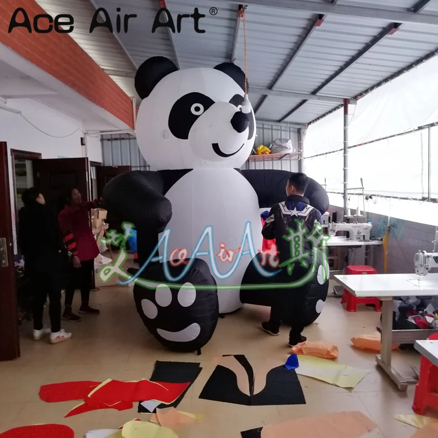 

3m H cute animal model inflatable panda,white and black color standing free for activities