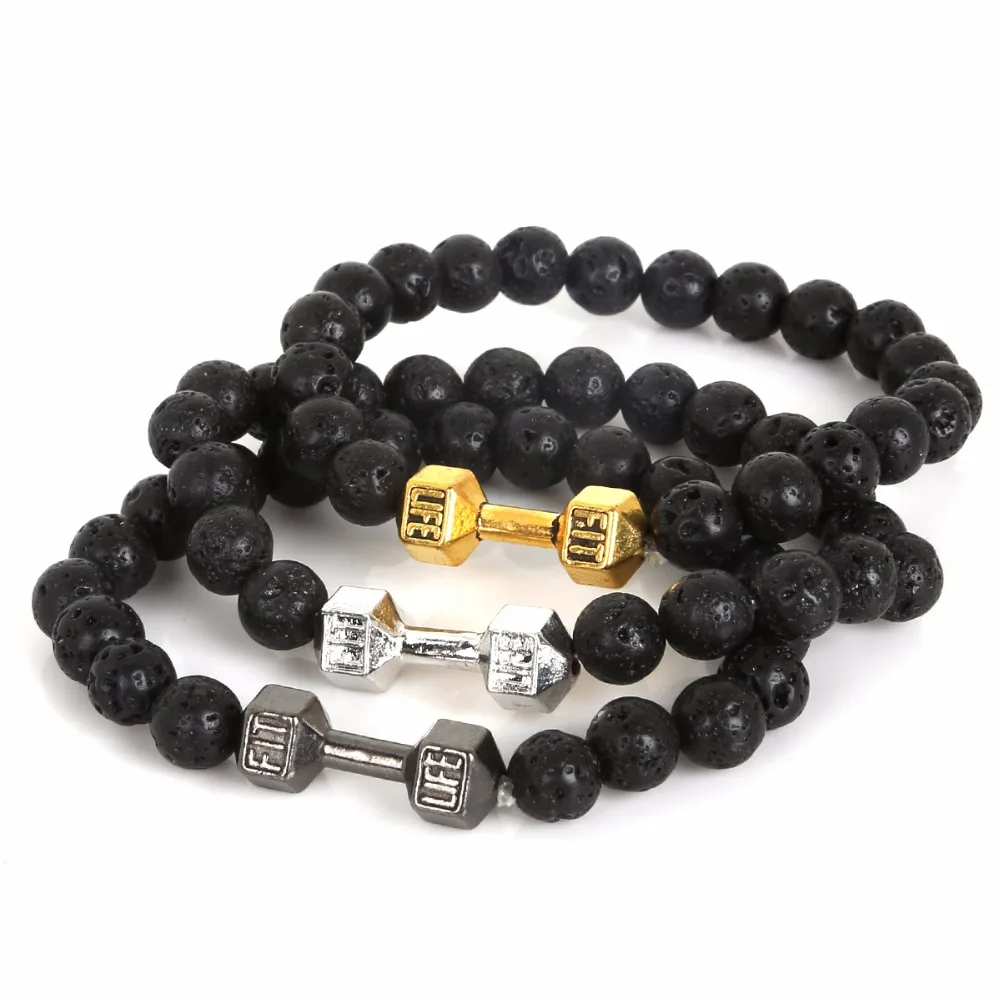 New Coming Bracelet Black volcanic rock stone beads Live Lift Dumbbell Bracelet Fit For fashion Bracelets Jewelry making