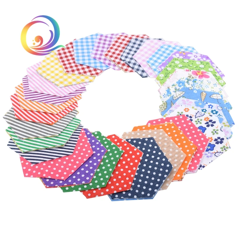 100pcs/ lot Mix Colored Random Printed Hexagon Shape/Low Density&Thin cotton fabric Patchwork DIY for Quilting&Sewing Material