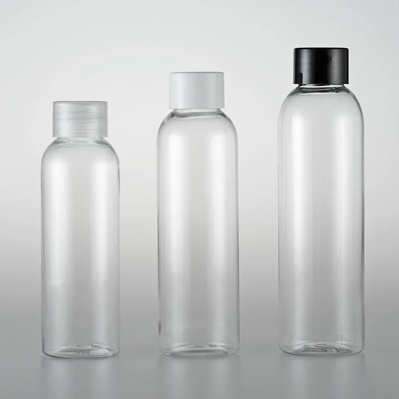 3pcs/set 120/150/200ml transparent round shoulder plastic bottle Ordinary cover bottle (with inner plug) wholesale BQ072