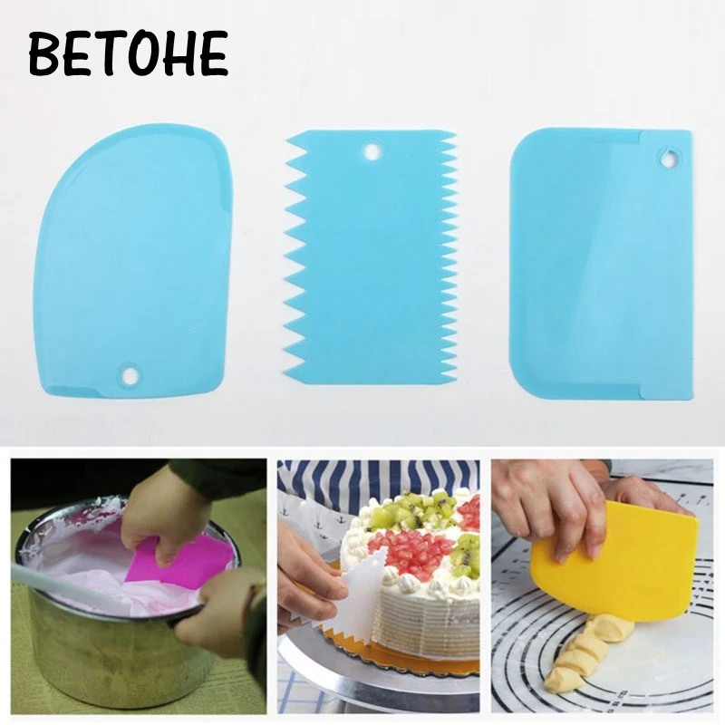 3PCS/Set Multicolor Cream Scrapers Irregular Teeth Edge Cake Smoother Butter Dough Cutter Reusable DIY Cake Decorating Supplies