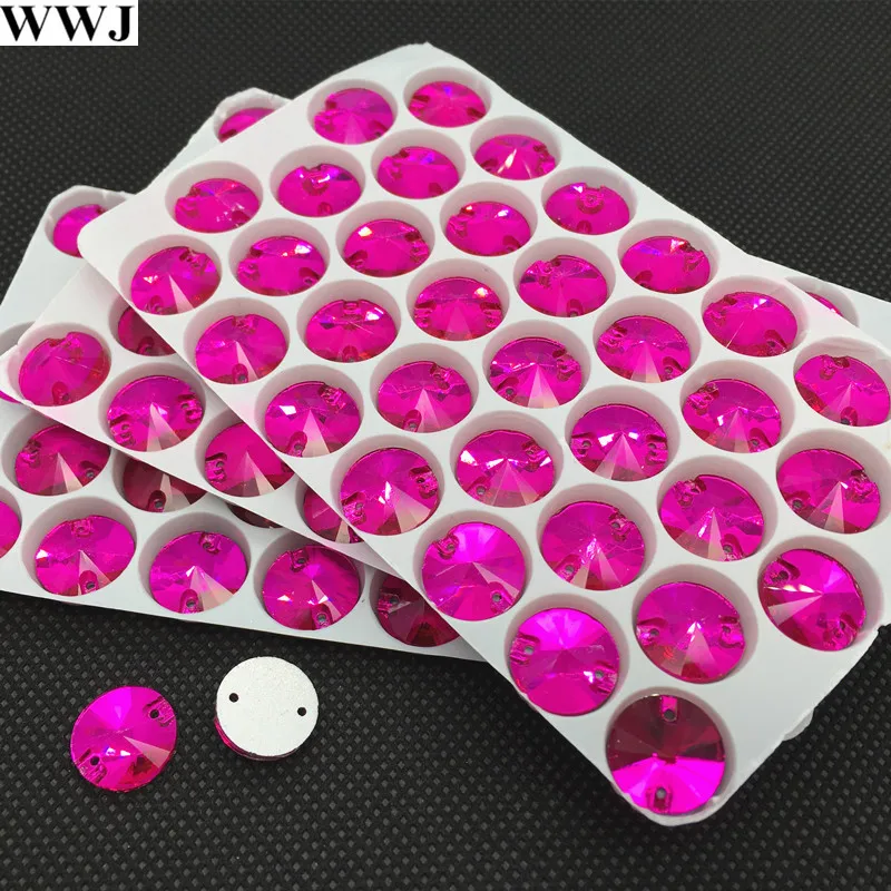 New Rose Red Color 8mm 72pcs/lot Round Sewing Glass Crystal Rivoli Sew On Crystal Stones Flat Back Stone Beads