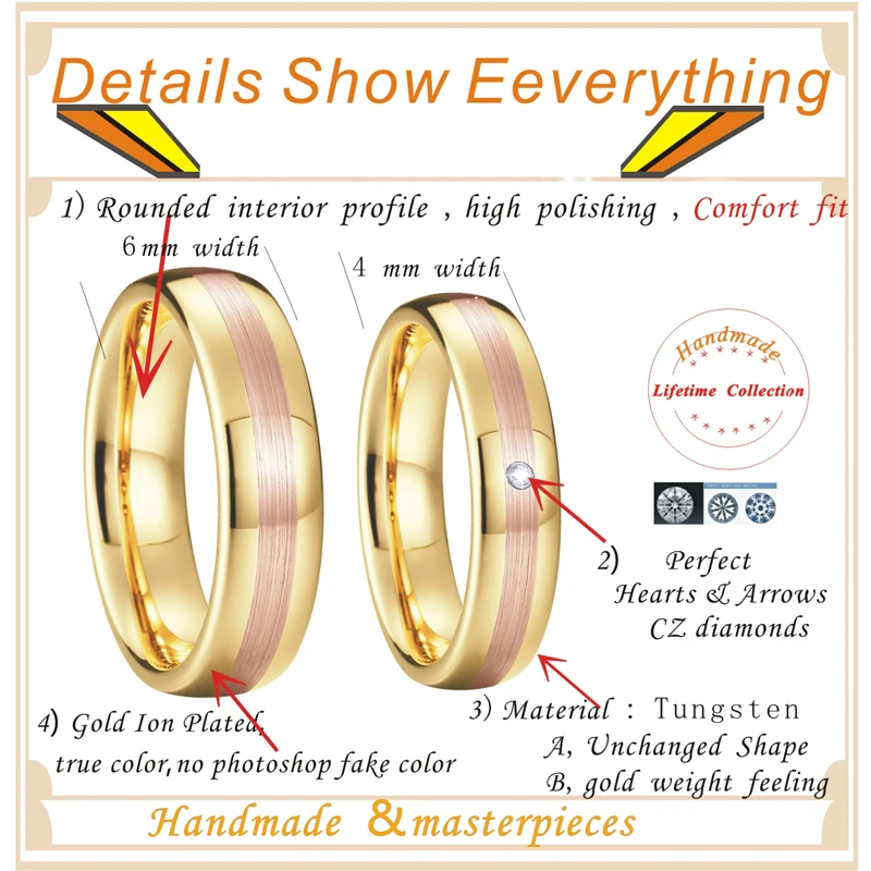 Alliance Tungsten Carbide Wedding Rings For Men And Women His And Hers Rose En Bicolor Marriage Finger Ring Jewelry