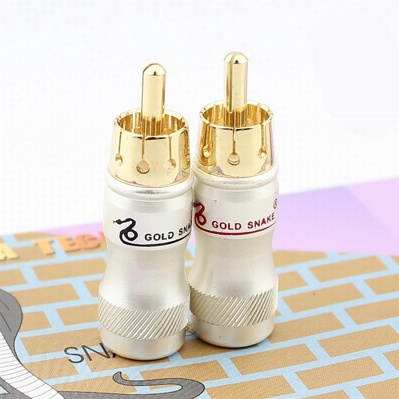 RCA Plug DIY Gold Snake HIFI Goldplated Audio Cable RCA Male Audio Video Connector Gold Adapter For Cable 10Pcs/Lot