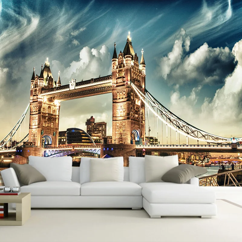 

Customize Any Size Office Den Living Room Backdrop Wall Murals European Art Mural 3D Stereo Non-woven Wallpaper London Bridge