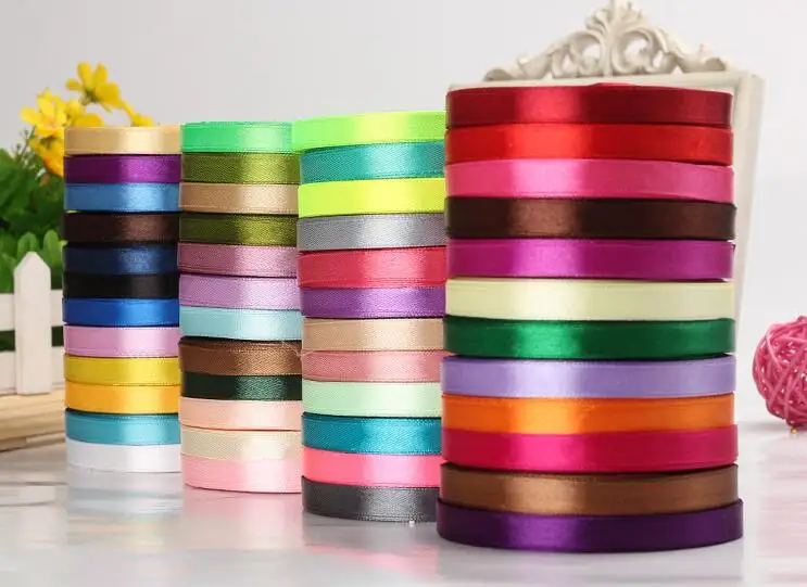 25 Yards 6mm champagne Single Face Satin Ribbon Wholesale Gift Packing Christmas Ribbons Wedding Party Decorative Crafts Ribbons