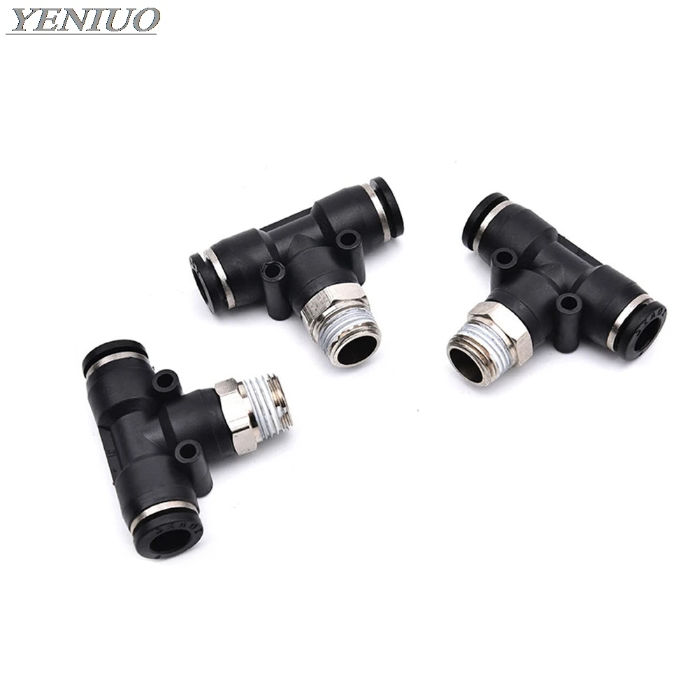 Black Air Connector Fitting T Shape Tee 12mm - 4mm Hose Pipe to 1/8