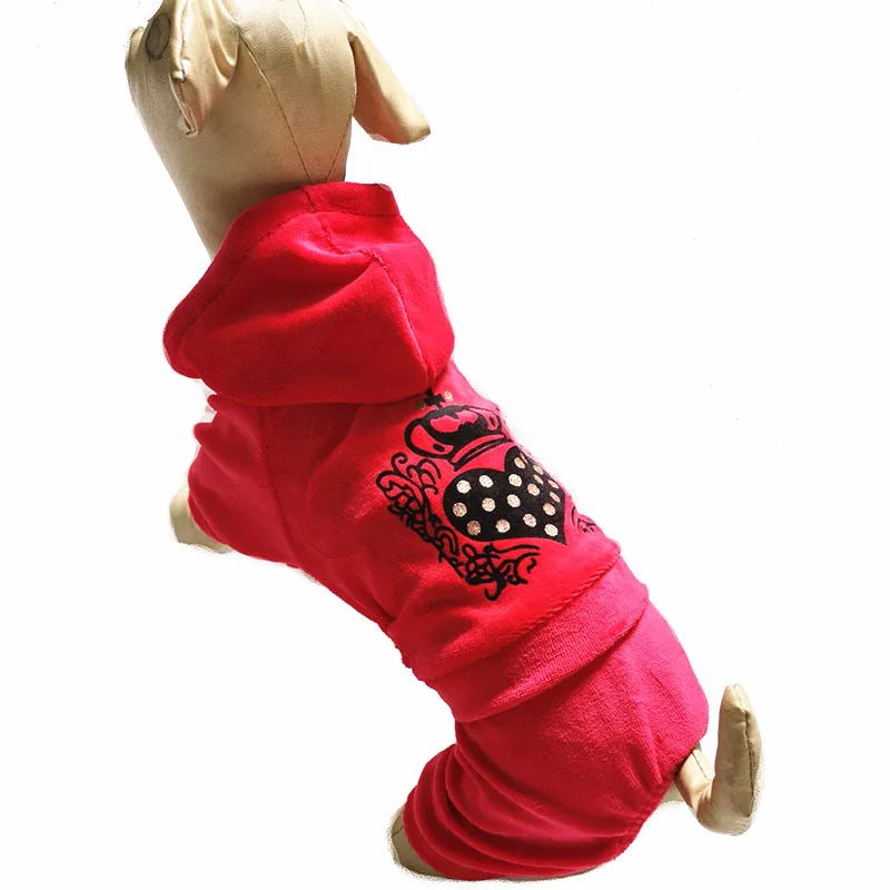 FODOG Pet Dog Cat Sport Hooded With Crown Heart Pattern Velvet Dog Jumpsuit Pet Clothing Dog Coat Pet Product Clothing Jacket
