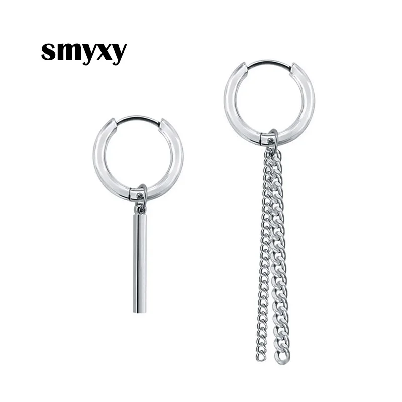 New Stainless steel Short Stick Long Chain Tassel Earring Punk Men Women Piercing Asymmetry Earrings Hip hop Street Pop Jewelry