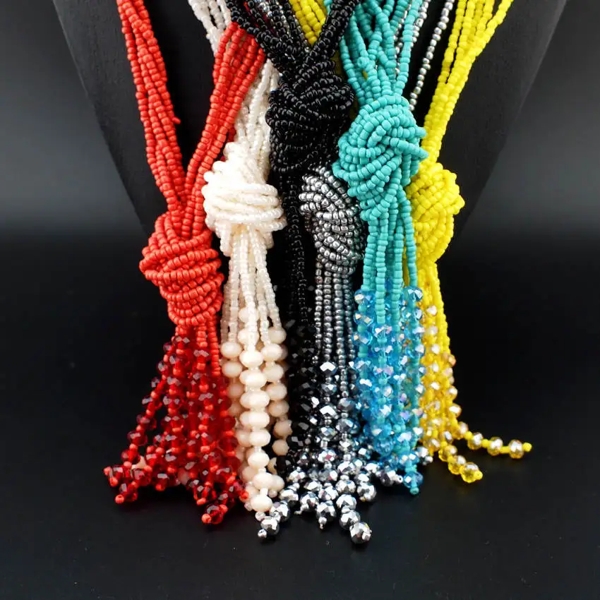 MANILAI Bohemia Female Jewelry Fashion Handmade Acrylic Beads Tassels Long Necklaces Women Dress Gifts Ethnic Accessories CE2279