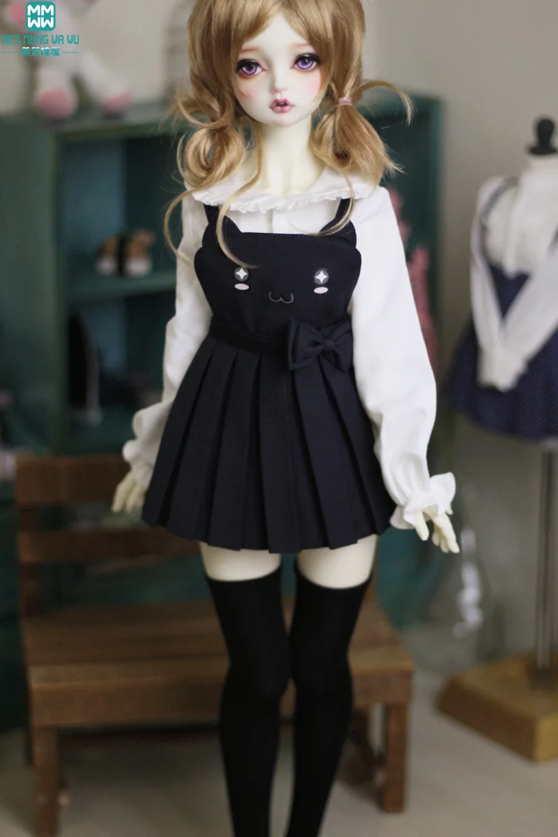 BJD doll clothes fits 60cm 1/3 BJD doll fashion temperament suit white shirt + strap skirt + stockings