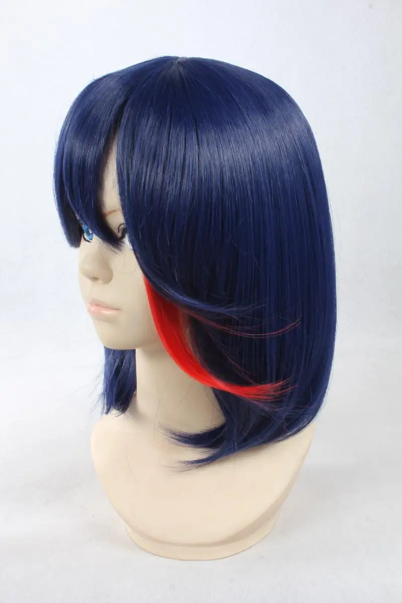 Hohe Qualität Anime TÖTEN la TÖTEN Matoi Ryuko Kurz Blau Mit Red Heat Resistant Haar Cosplay Kostüm Perücke + Track + perücke Kappe