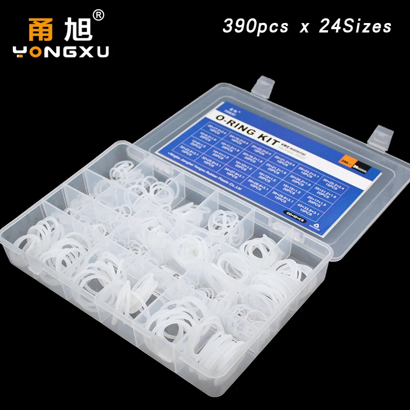 390pcs White Silicon/Silicone O Ring Rubber Ring 24 Sizes Rubber Oring Gasket O-rings Seal Assortment Set Box Kit Oil Ring