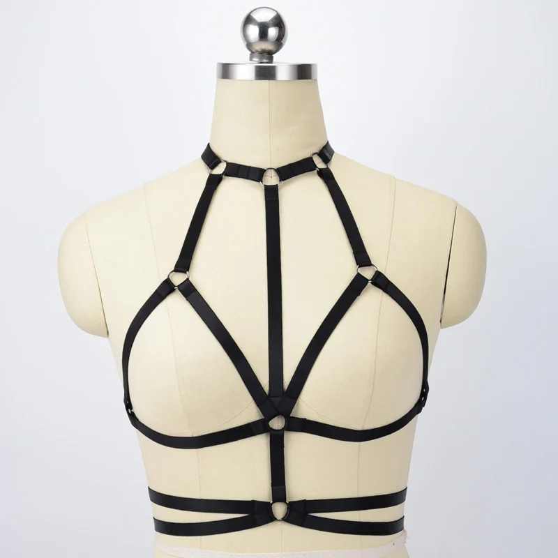 White Polyester Harness Sexy Crop Top Lingerie Bondage Harness 90\'s Open Chest Cage Bra Harajuku Style Wedding Garters O0555