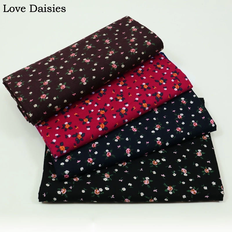 100% Cotton Pastoral BROWN Fuchsia BLUE BLACK Small Pink Brown White Flowers Floral Slim Corduroy Fabric For Apparel Dress Shirt