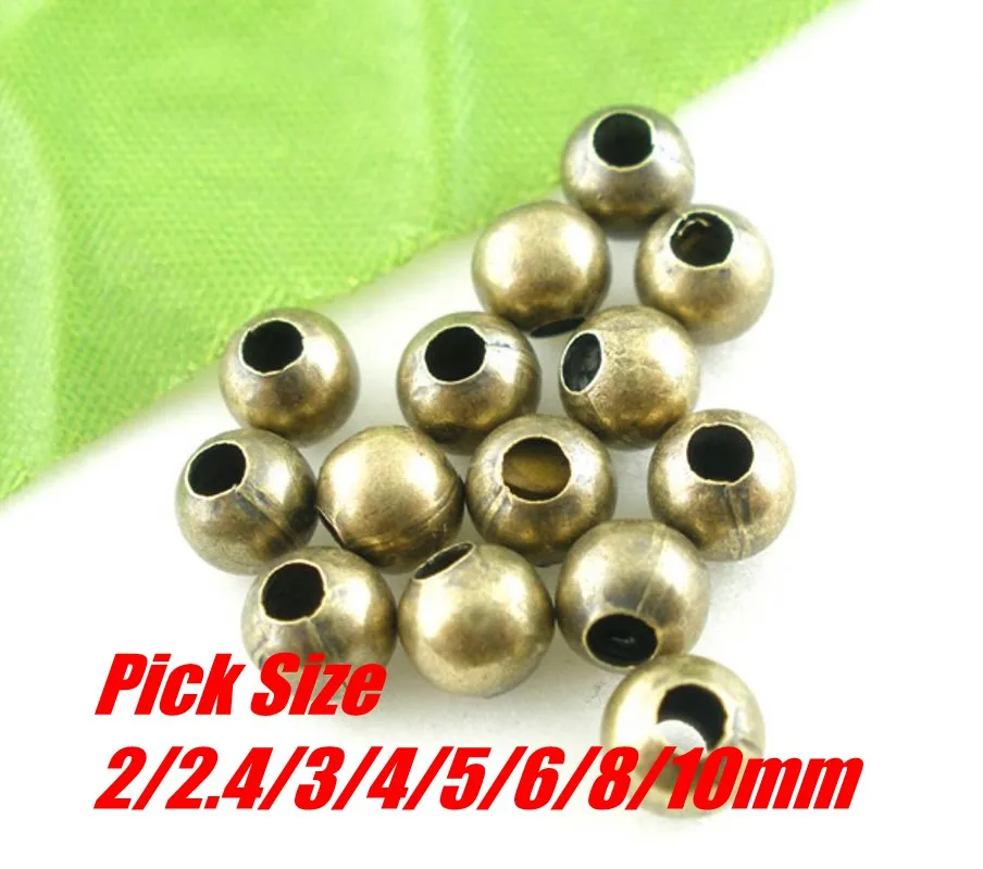 Free Shipping Bronze Smooth Ball Spacer Beads Pick Size 2/2.4/3/4/5/6/8/10mm in Dia. Jewelry Garment Beads Wholesale