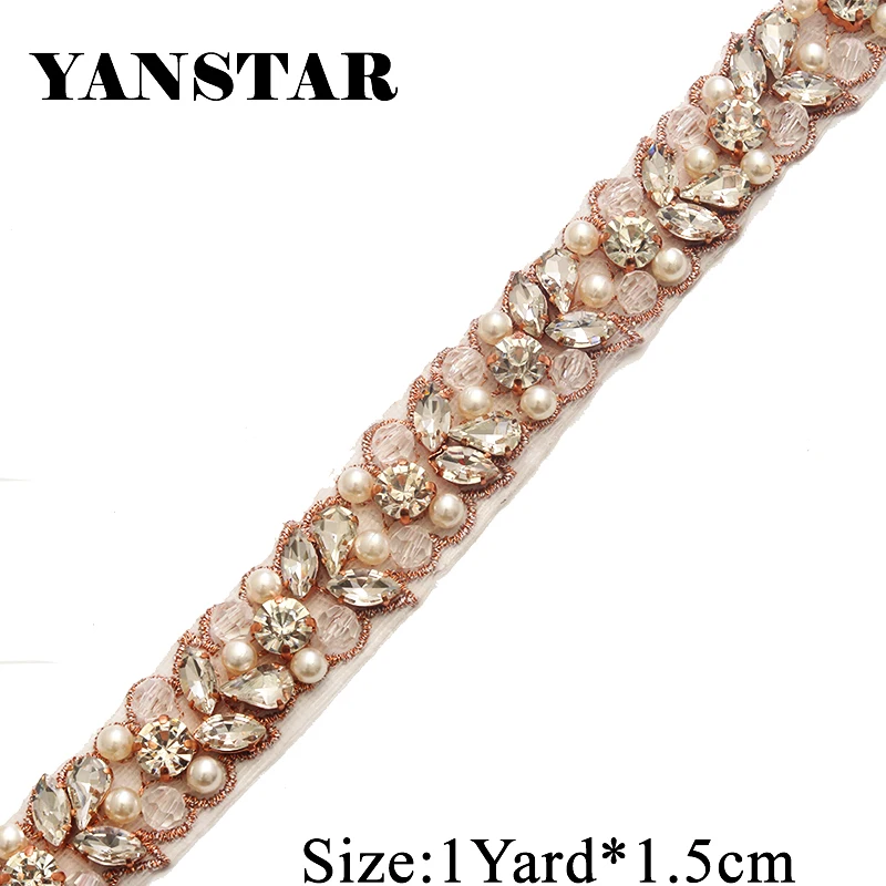 

YANSTAR 10Yard Wholesale Iron On Silver Bridal Belt Sewing Beaded Crystal Rhinestone Applique Trim For Wedding Dress Sash YS927