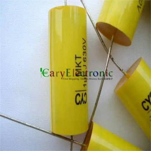 Wholesale 200pcs long leads yellow Axial Polyester Film Capacitors electronics 1.0uF 630V fr tube amp audio free shipping