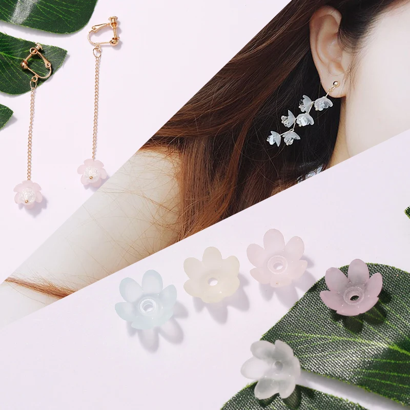 Flower Six Petal Matte Resin Fairy Wind DIY Handmade Earrings Accessories Beads Necklace Jewelry Finding Components 50pcs