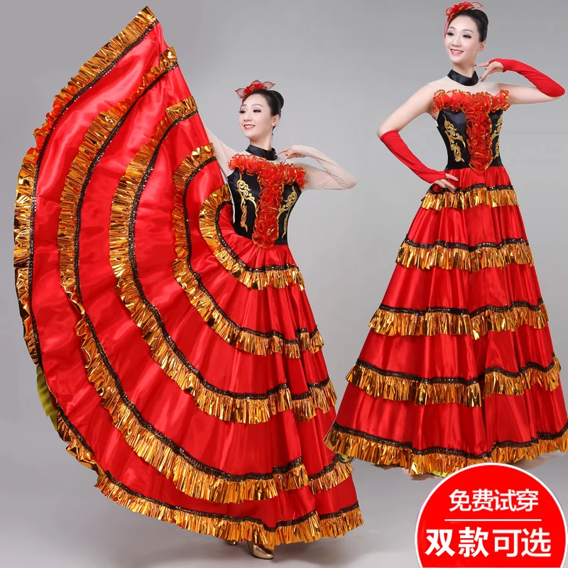 Red Spanish Large Swing Dress Opening Dance Full-skirt Flamengo Spanish Stage Dance Female Costume Chorus Performance Dress H558