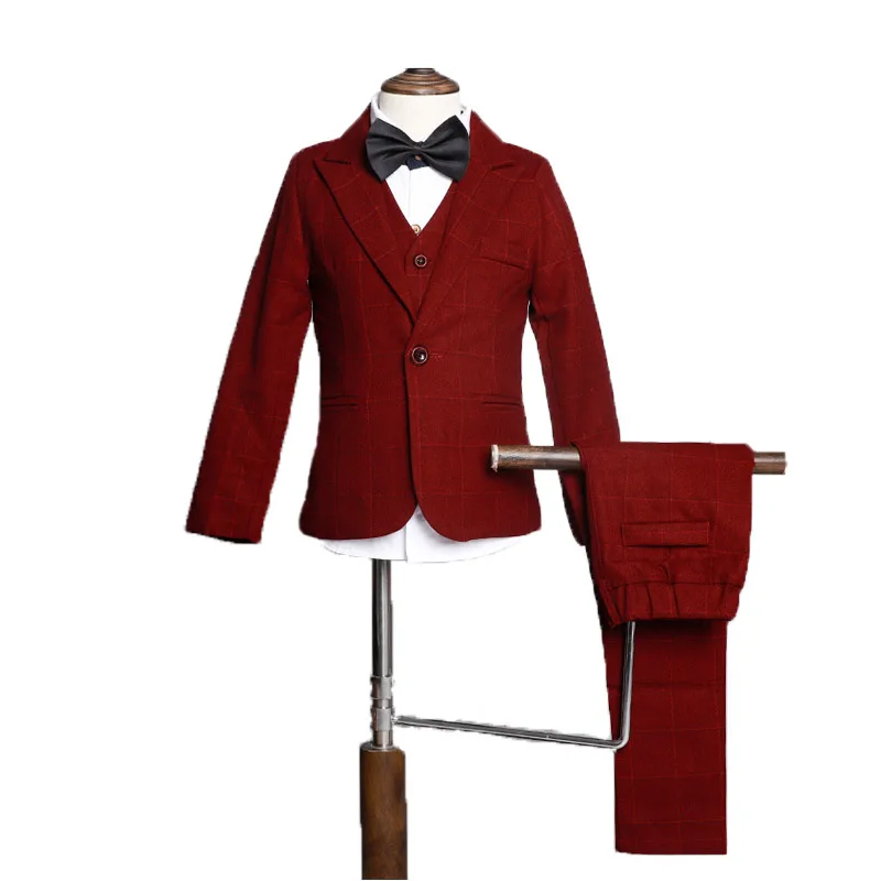 Flower Boys Formal Blazer Suit Kids Jacket Vest Pants Tie 4Pcs Wedding Tuxedo Set Children Prom Costume Performance Dress