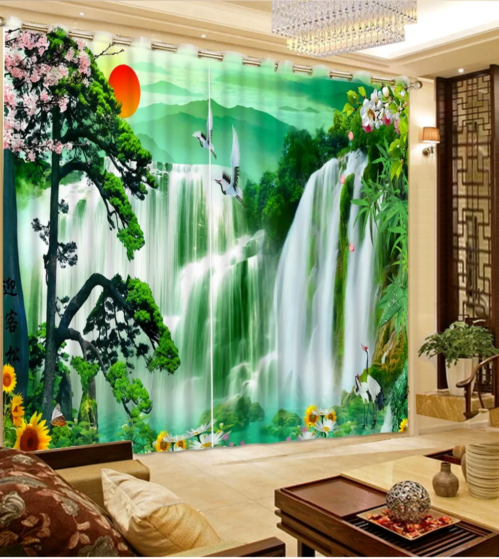 

Hot 2016 Customized 3D curtains nature waterfall scenery curtains for living room 3d curtain