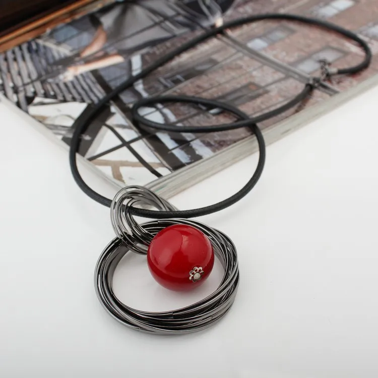 Red White Pearl Ball Pendant Long Necklaces New Circles Simulated Women Black Chain Maxi Necklace Fashion Jewelry Wholesale Gift