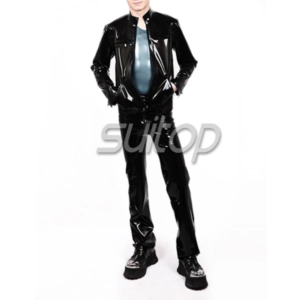 Men 's latex jacket with high neck rubber latex garment