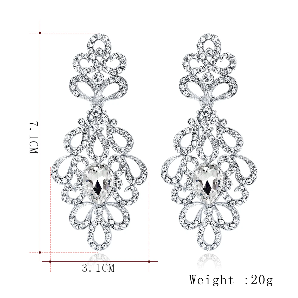 TREAZY Luxury Crystal Floral Bridal Long Earrings Silver Color Rhinestones Wedding Party Drop Earrings Femme Jewelry Accessories