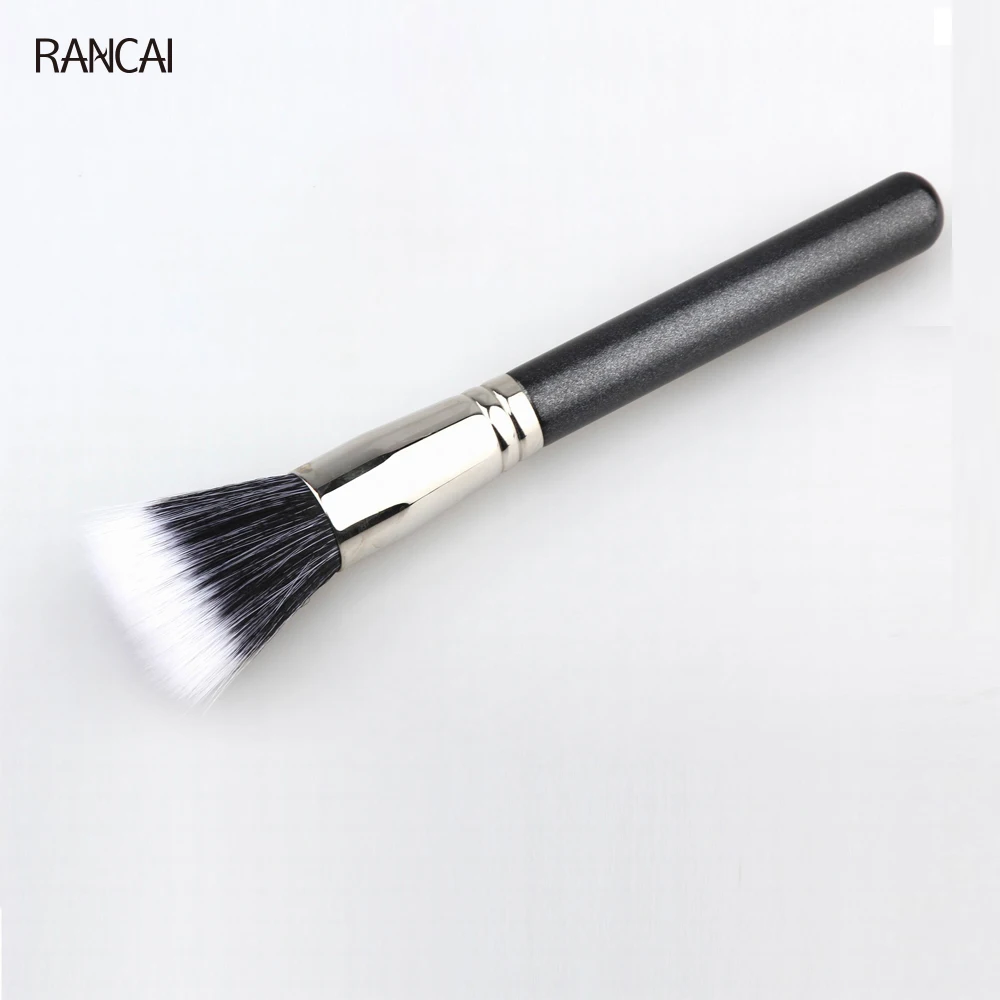 RANCAI 1pcs Powder Brush Full Size Skin Care Black Duo Fiber Stippling Brush Make Up Tools Face brush