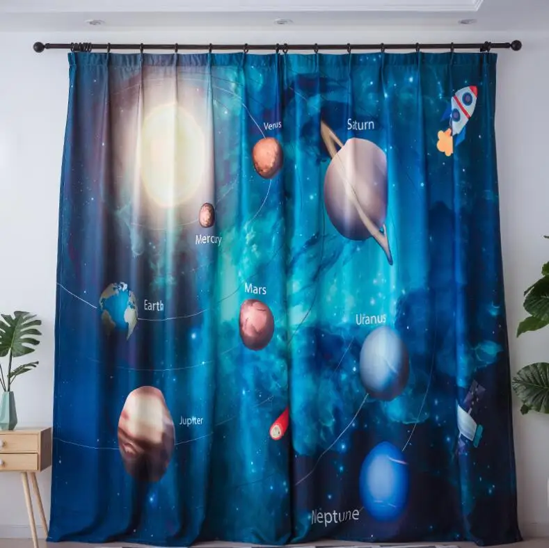 

Nordic 3D Planet Star Blackout Curtains For Kids Room Printed Curtains For Boys Bedroom Baby Room Window Drapes Blue Sheer Voile