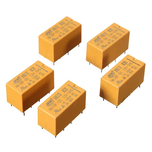 10Pcs/lot For DC 12V SHG Coil DPDT 8 Pin 2NO 2NC Mini Power Relays PCB Type HUI KE HK19F HK19F-DC12V-SHG Free Shipping