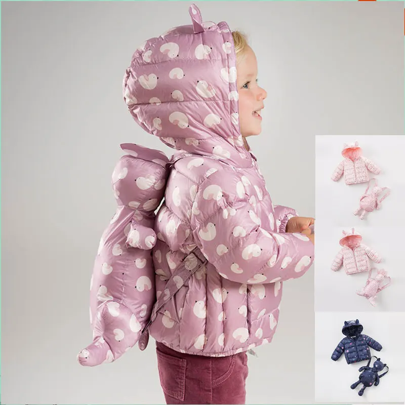 

DB4669-N dave bella winter infant coat baby girls 4 color with bags coat white duck down padded coat hooded printing outerwear