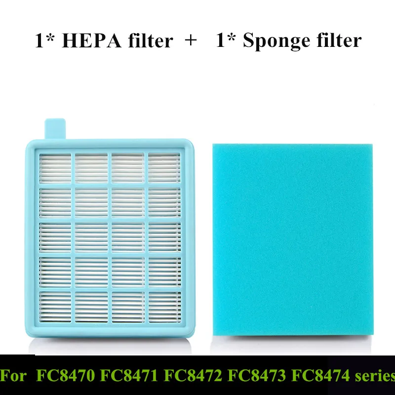 1x filtro HEPA + 1x filtro in spugna FC8470 filtro dell'aria per FC8471 8472 8473 8474 8475 accessori per parti del filtro per aspirapolvere